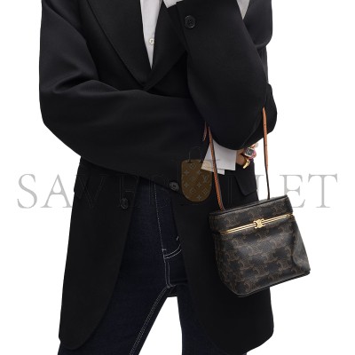 CELINE CUBE IN TRIOMPHE CANVAS AND NATURAL CALFSKIN 124232L52.03MI (12.5*12.5*12.5cm)
